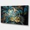 Designart - Symmetrical Blue Gold Fractal Flower - Abstract Print On Canvas